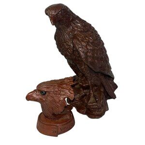 2 American Bald Eagle Large Statue and Head Artist Signed in Sharpie Red Mill